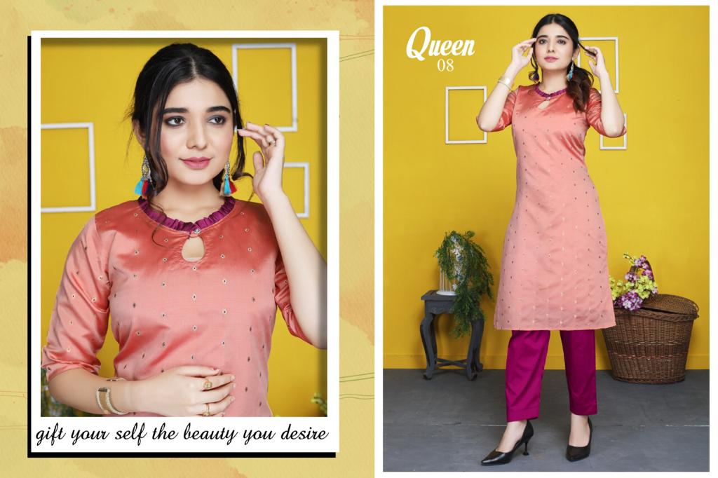 Queen 01 Fancy Daily Casual Wear Silk Kurti With Bottom Collection